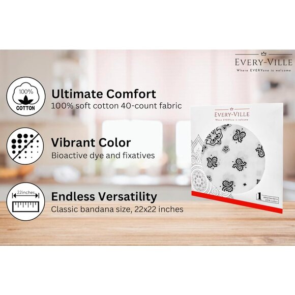 Women's White Cotton Bandana Large Cowgirl Imported Handkerchief Headband Scarf - Picture 2 of 7